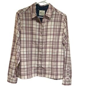 JACHS New York Girlfriend Small Purple & tan flannel button up‎ top with pockets